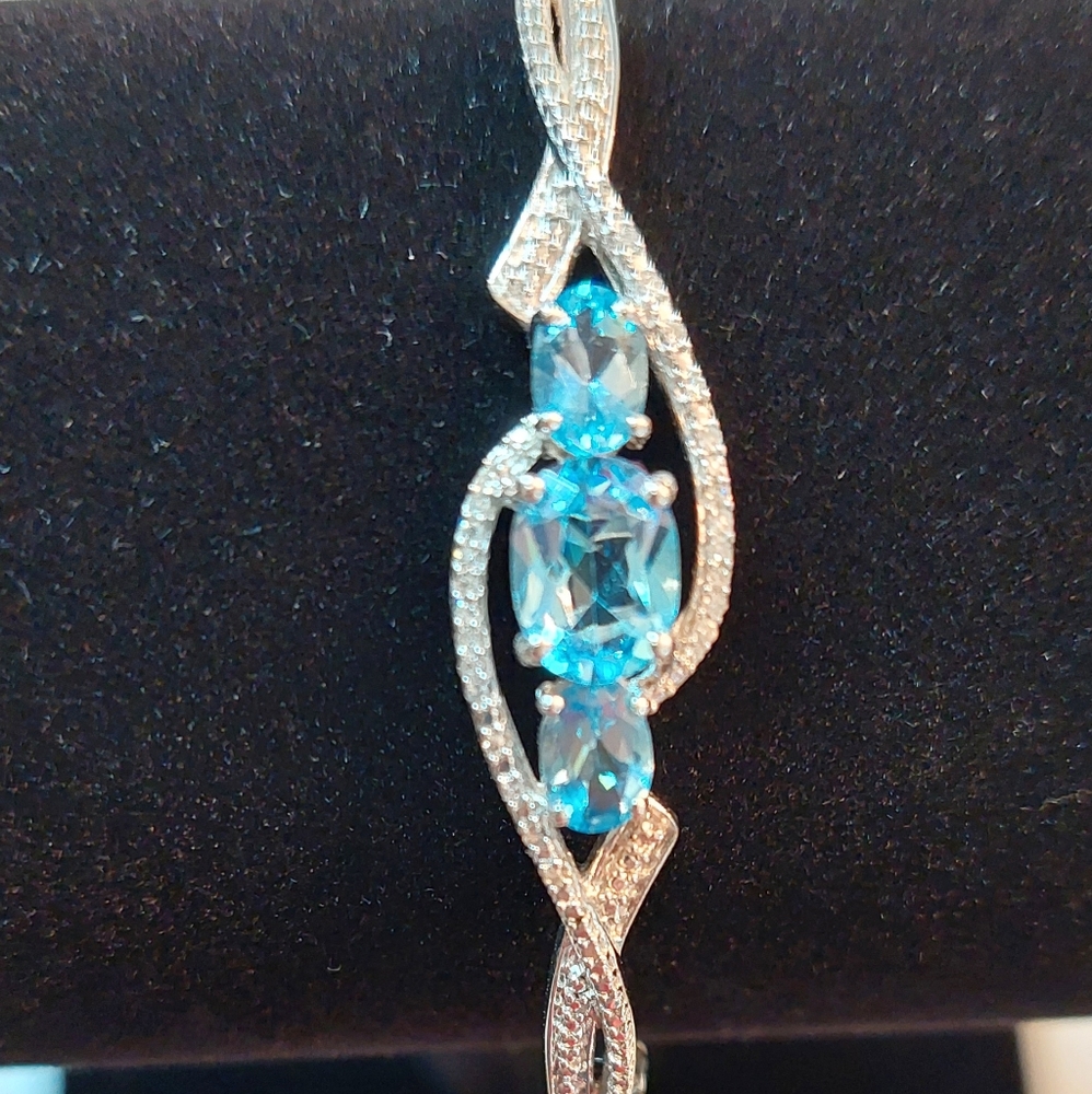 Blue Topaz and Diamond Sterling Silver Bracelet